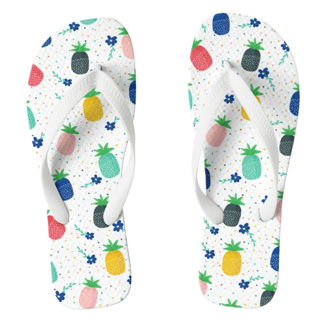 Colourful pineapple & flowers pattern flip flops (Footbed)