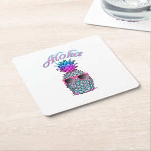 Colourful Pineapple Hawaiian Aloha Square Paper Coaster
