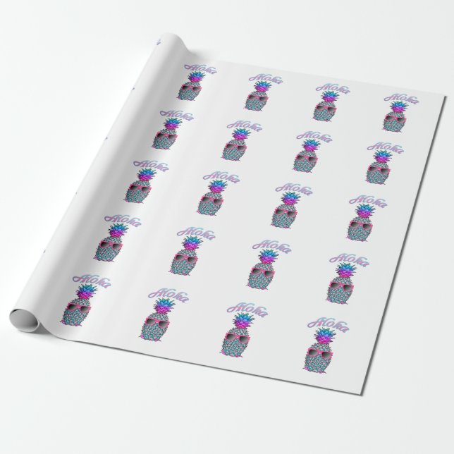 Colourful Pineapple Hawaiian Aloha Wrapping Paper (Unrolled)