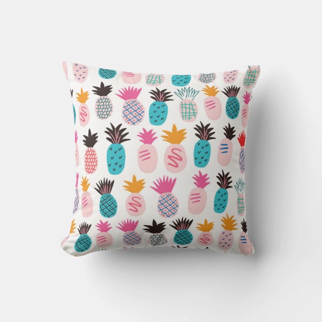 Colourful pineapple leaves, tropical doodle. cushion (Front)