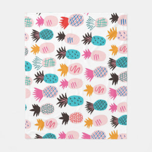 Colourful pineapple leaves, tropical doodle. fleece blanket