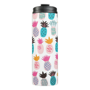 Colourful pineapple leaves, tropical doodle. thermal tumbler