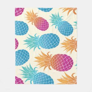 Colourful Pineapple Light Yellow Background Fleece Blanket