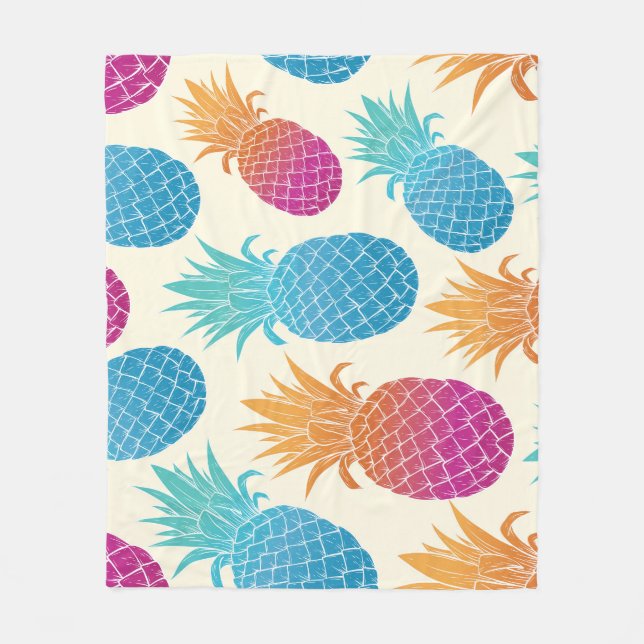 Colourful Pineapple Light Yellow Background Fleece Blanket (Front)