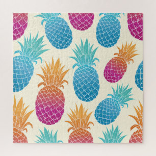 Colourful Pineapple Light Yellow Background Jigsaw Puzzle