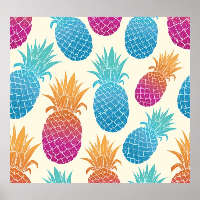 Colourful Pineapple Light Yellow Background Poster (Front)