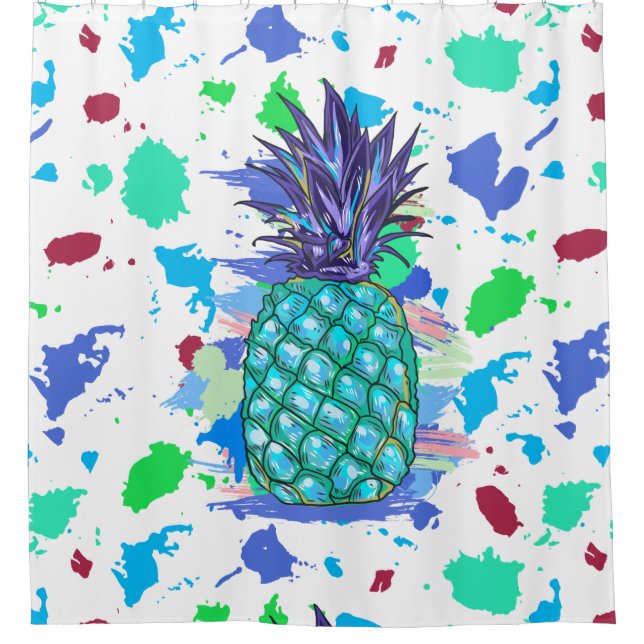 Colourful Pineapple Paint Splatter Illustration Shower Curtain (Front)