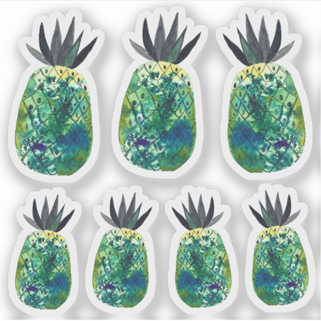 Colourful Pineapple Watercolor Art Green Set (Front)