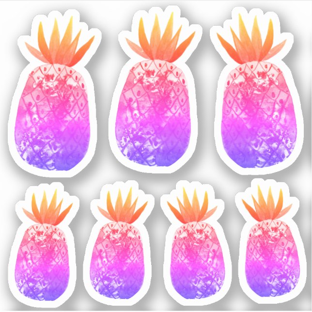Colourful Pineapple Watercolor Art Purple Pink Set (Front)