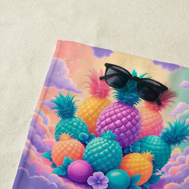 Colourful pineapples beach towel (In Situ)