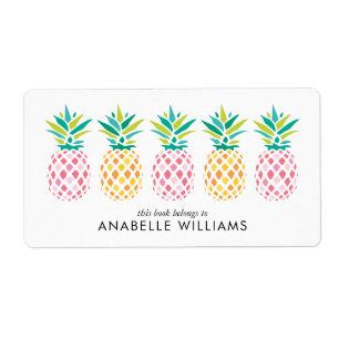 Colourful Pineapples Bookplate Labels