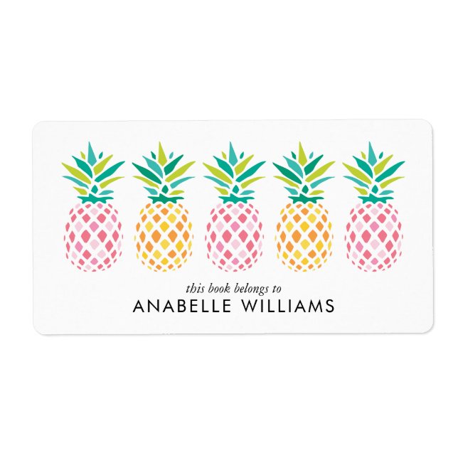 Colourful Pineapples Bookplate Labels (Front)
