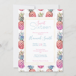 Colourful Pineapples & Foliage Paint White Pattern Invitation