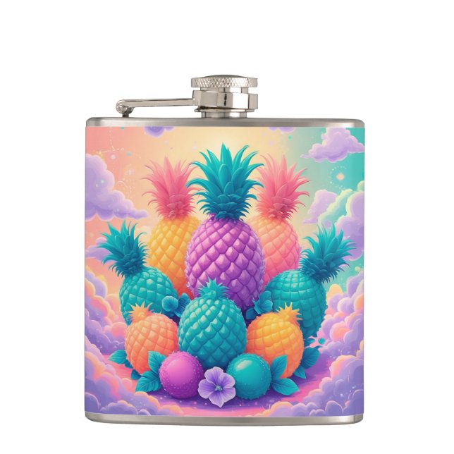 Colourful pineapples hip flask (Front)