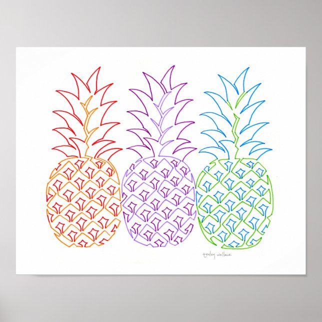 Colourful Pineapples Line Art Poster (Front)