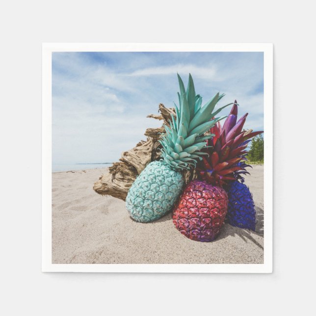 Colourful Pineapples on a Sandy Beach Paper Napkin (Front)