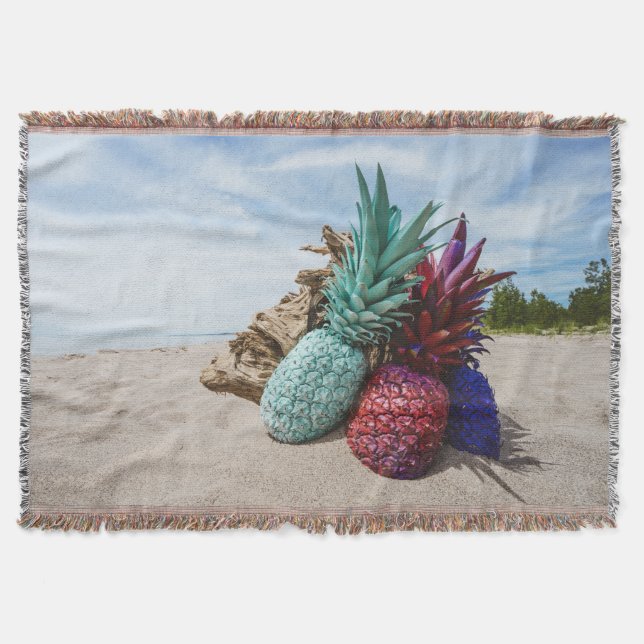 Colourful Pineapples on a Sandy Beach Throw Blanket (Front)