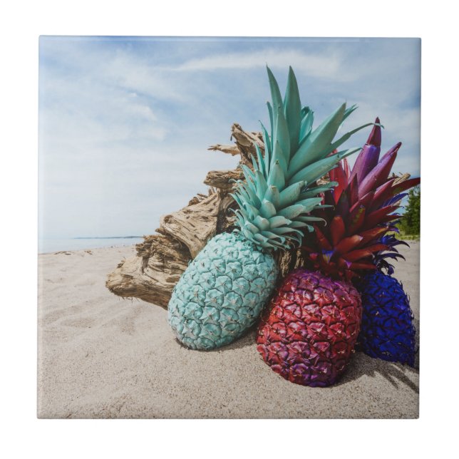 Colourful Pineapples on a Sandy Beach Tile (Front)