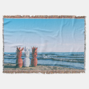 Colourful Pineapples on the Beach Throw Blanket