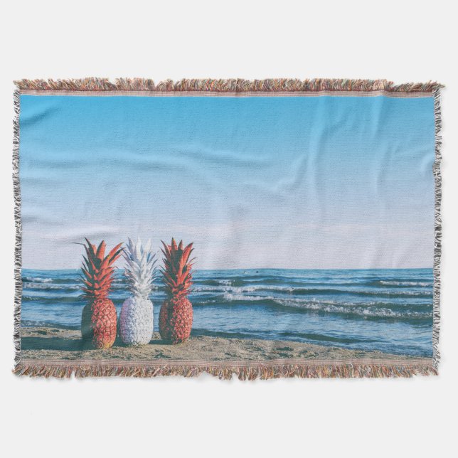 Colourful Pineapples on the Beach Throw Blanket (Front)
