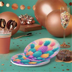 Colourful pineapples paper plate