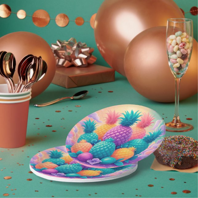 Colourful pineapples paper plate (Multi)