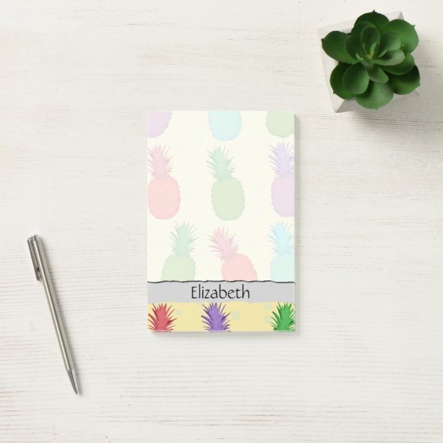 Colourful Pineapples, Pineapple Pattern, Your Name Post-it Notes (Office)