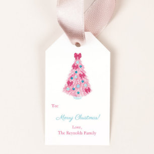 Colourful Pink And Aqua Merry Christmas Gift Tags