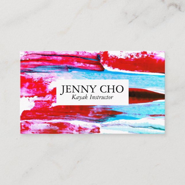 Colourful pink and aqua paint stripe business card (Front)