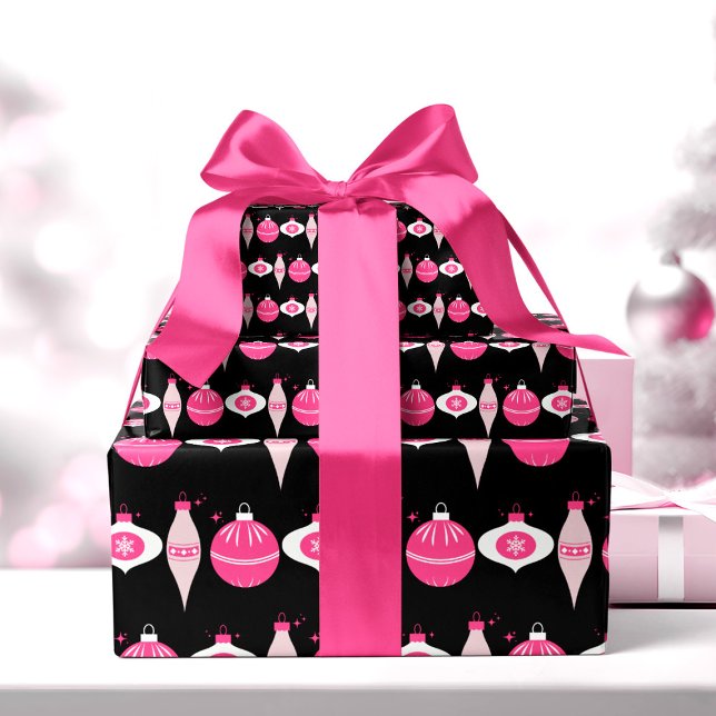 Colourful Pink And Black Christmas Wrapping Paper (pink Christmas wrapping paper festive pink and black wrapping paper for Christmas gifts)