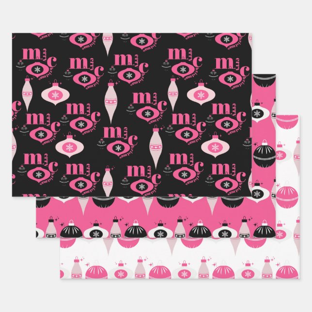 Colourful Pink And Black Christmas Wrapping Paper (Set)