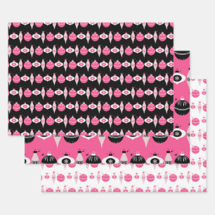 Colourful Pink And Black Christmas Wrapping Paper