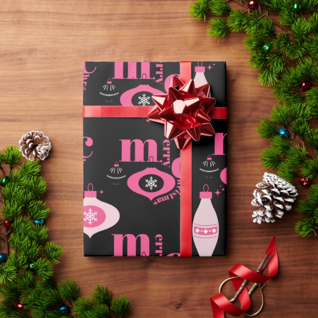 Colourful Pink And Black Christmas Wrapping Paper (Holiday Gift)