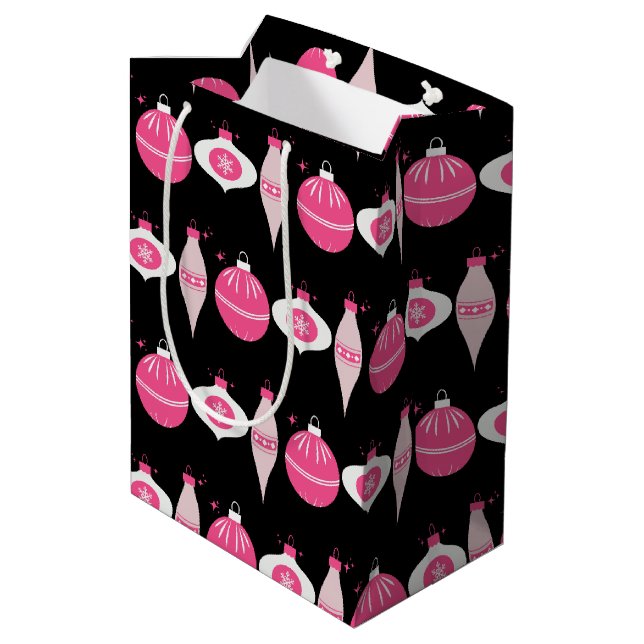 Colourful Pink And Black Christmas Wrapping Paper Medium Gift Bag (Back Angled)