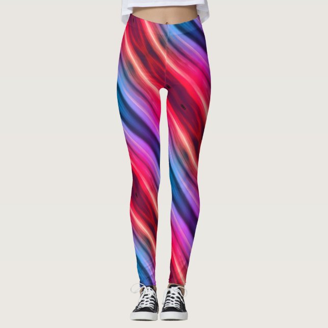 Colourful Pink and Blue Striped Leggings (Front)