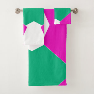 Colourful pink and green Abstract menimalist art Bath Towel Set