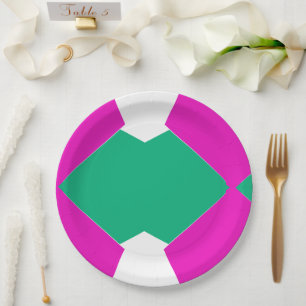 Colourful pink and green Abstract menimalist art Paper Plate