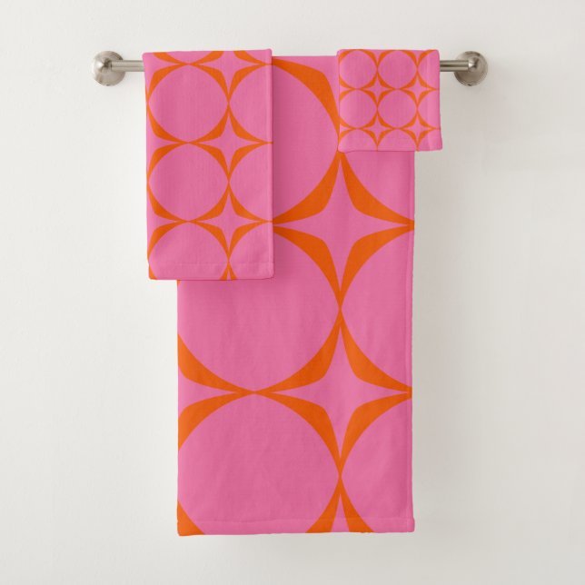 Colourful Pink and Orange Retro Mid Mod Pattern  Bath Towel Set (Insitu)