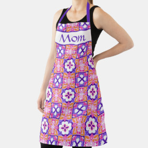 Colourful Pink and Purple Spanish-Style Tile Patte Apron