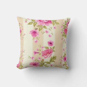 Colourful Pink and Red Roses on Striped Background Cushion