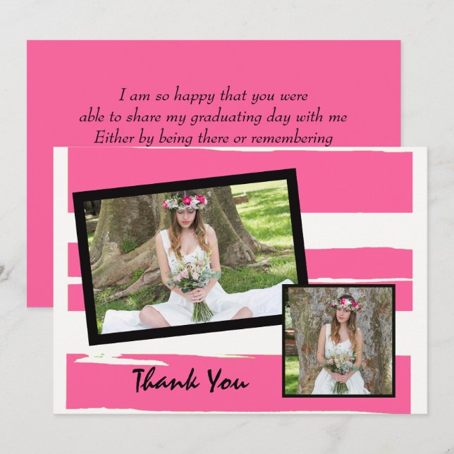 Colourful Pink and White Watercolor Photo Invitation (Front/Back)