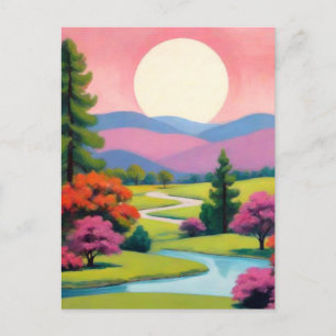 Colourful Pink Art Landscape Postcard