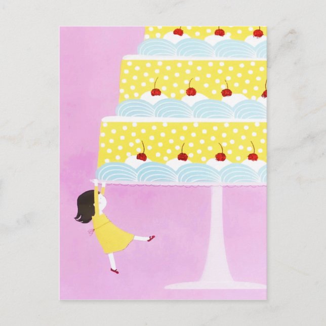 Colourful Pink Baby Girl Birthday Cake Postcard (Front)