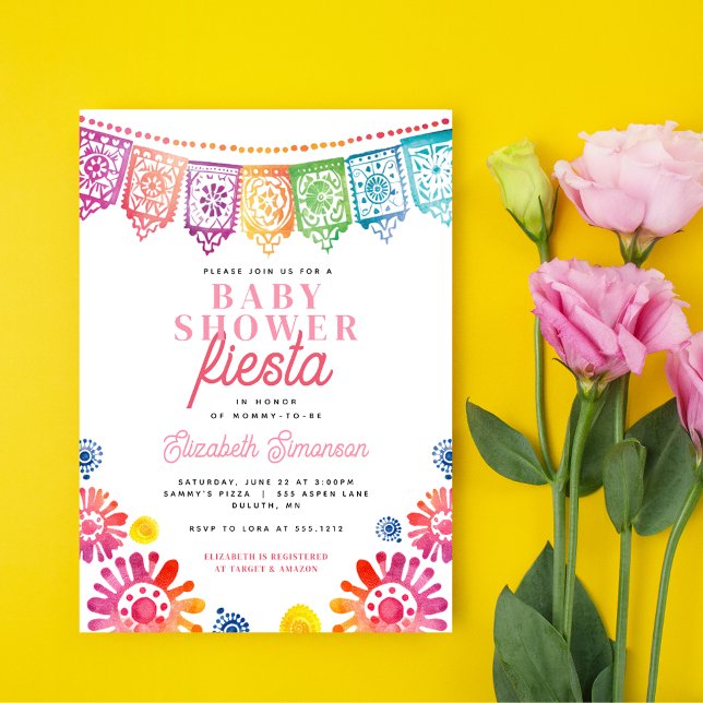 Colourful Pink Baby Shower Mexican Fiesta  Invitation (Colorful Baby Shower Mexican Fiesta Baby Shower Invitation)