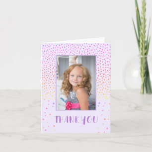 Colourful Pink Birthday Kids Girl 2 Photo Thank yo Card
