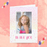 Colourful Pink Birthday Kids Girl Photo Thank you Card<br><div class="desc">Colourful Pink Stars Birthday Kids Girl Photo Thank You Card. Cute pink birthday thank you card for your friends and family. Upload your photo and personalise the card with your name and text inside. The card has colourful stars and spots. Great as thank you card for girls.</div>