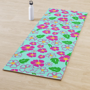 Colourful Pink Blue and Green Floral Yoga Mat