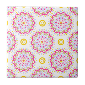 Colourful pink, blue and yellow mandala design tile