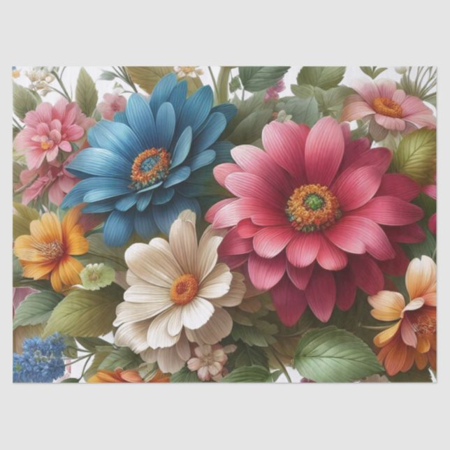 Colourful Pink Blue Floral Tissue Paper (Front)