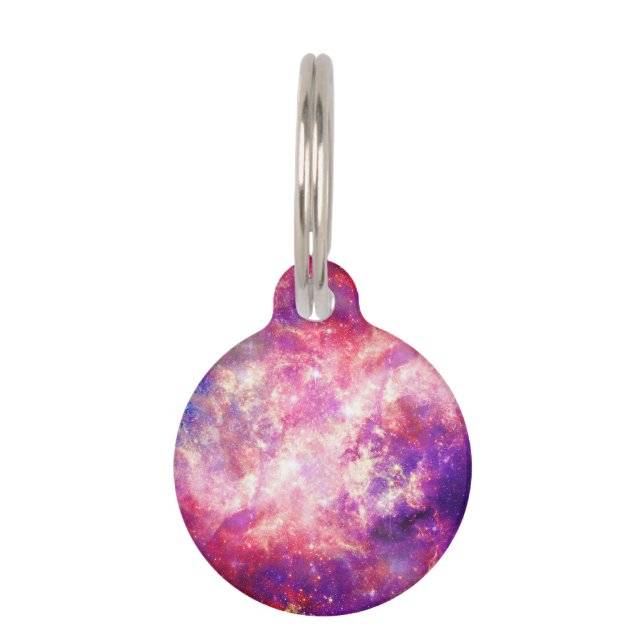 Colourful Pink & Blue Galaxy Nebula Pet Tag (Front)